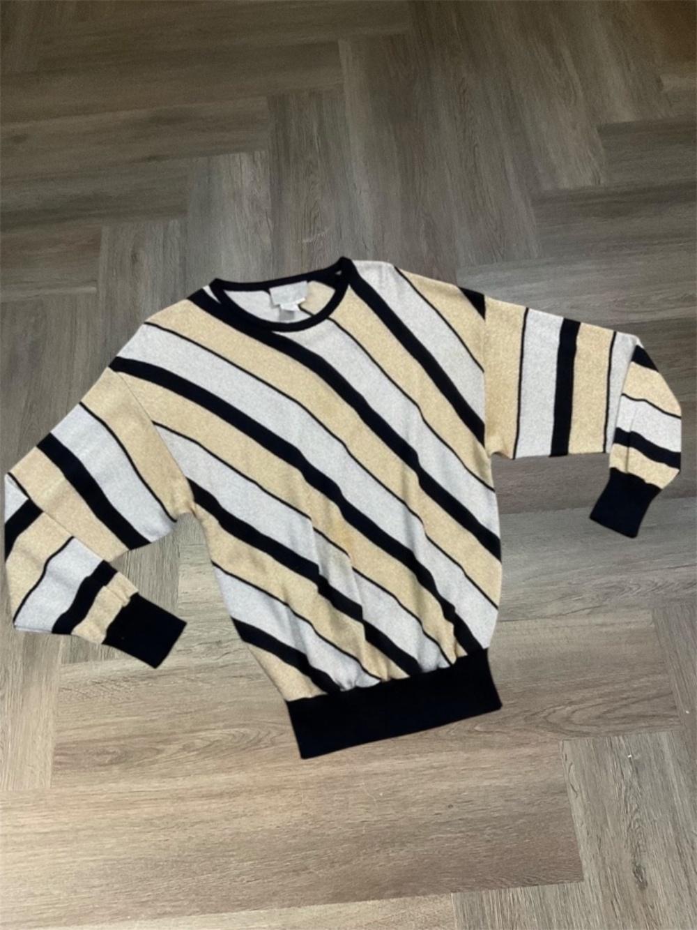 Vintage Regency Collection Metallic Stripe Sweater Womens XL Gold Silver Holiday